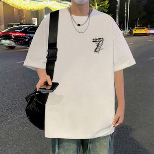 T恤男夏季 体恤衫 新款 纯棉宽松上衣港风休闲运动半袖 潮牌美式 短袖