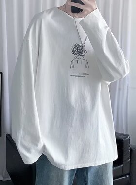 长袖t恤男潮牌宽松白色内搭2026新款潮流春秋圆领打底衫上衣体恤