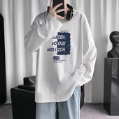 T恤男春秋潮流百搭港风宽松印花体恤男生圆领打底衫 2025新款 长袖