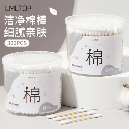 LMLTOP 一次性棉签300支化妆棉签双头螺旋尖头棉签棒
