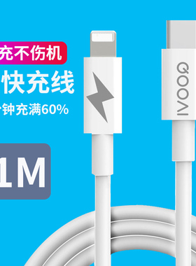 QOOVI 数据线PD快充线6A适用于iPhone15/苹果14/13ProMax/12/11/8/X闪充线1M