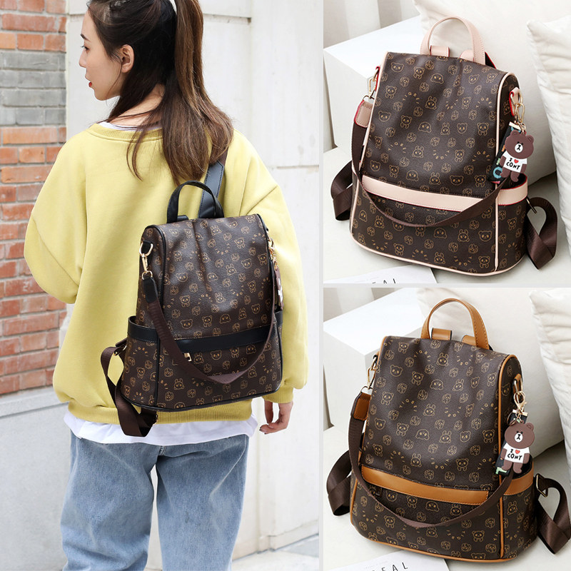 时尚背包超火双肩包2020年新款女软皮背包女双肩包网红同款女士