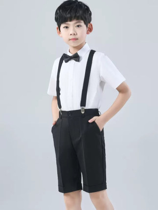 男童白衬衫短袖纯棉夏季儿童礼服套装主持演出服小学生校服白衬衣