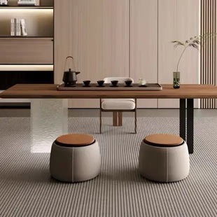 亚克力客厅家用会客茶台胡桃木色实木茶桌椅组合大板茶桌 2024新款