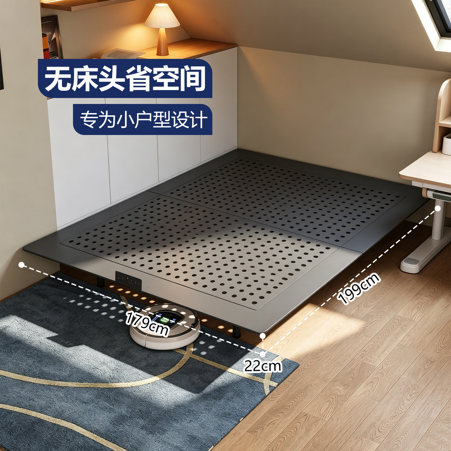 Art Color碳素钢悬浮床无床头新款现代简约铁艺床卧室双人床钢架