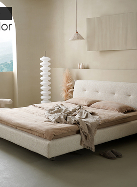 artcolor/B&B/简约真皮床侘寂风羊羔绒布艺床小户型简约下沉式床