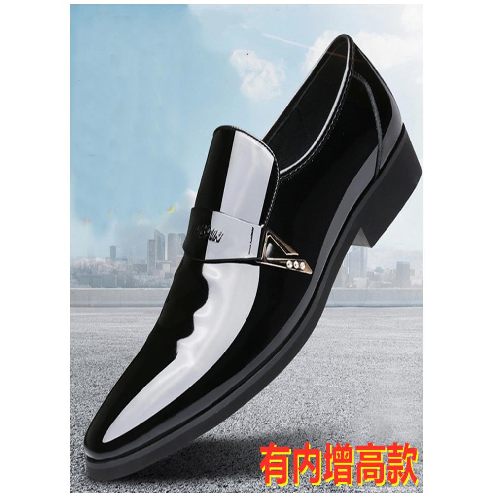 潮牌真皮男鞋商务正装尖头男士头层牛皮皮鞋内增高漆皮透气休闲鞋