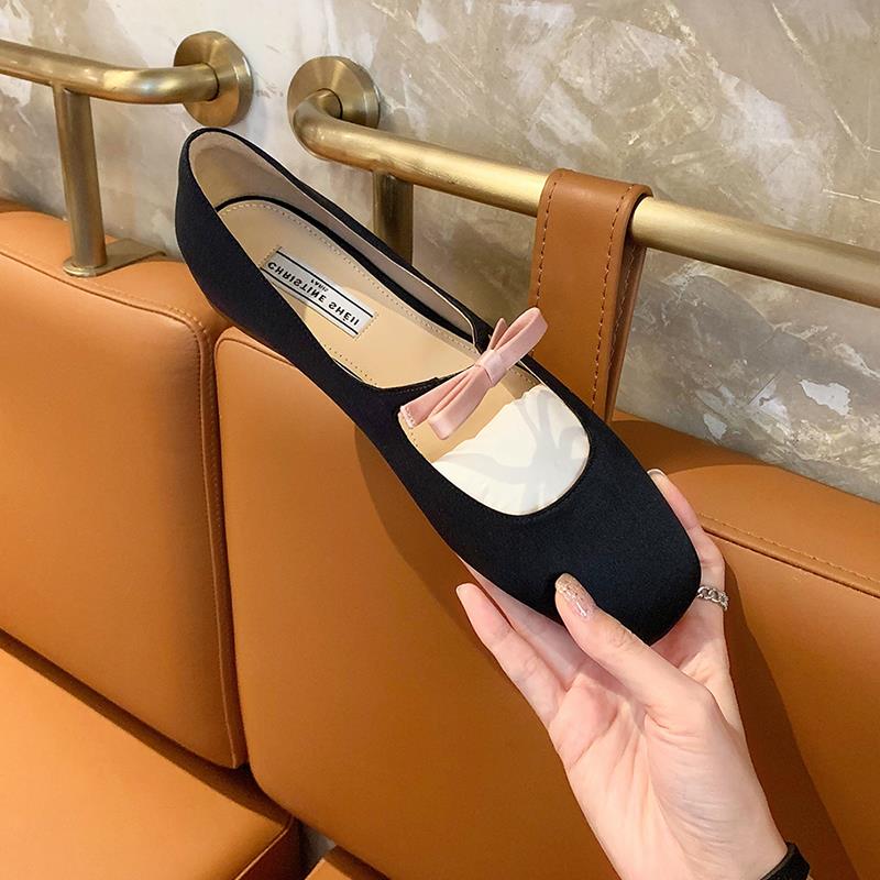 香港蝴蝶结玛丽珍鞋女2025春秋新款覆古仙女风浅口平底内增高单鞋
