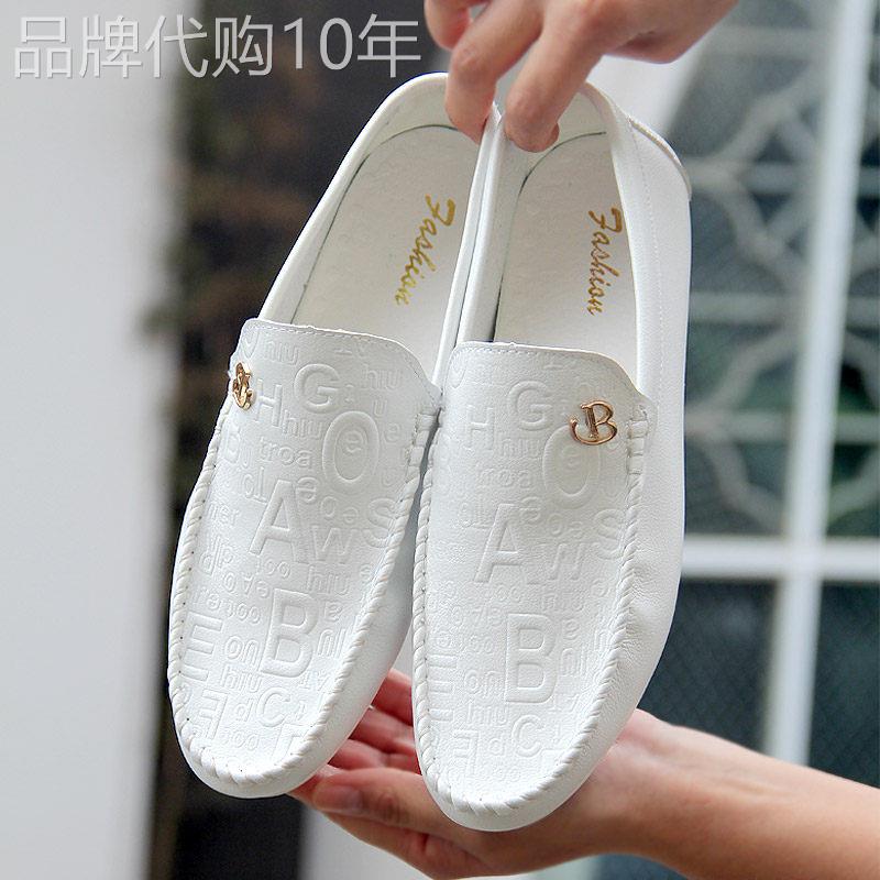 白色英式休闲男便鞋2025春季Trbottomy容易匹配轻量级透气真皮软