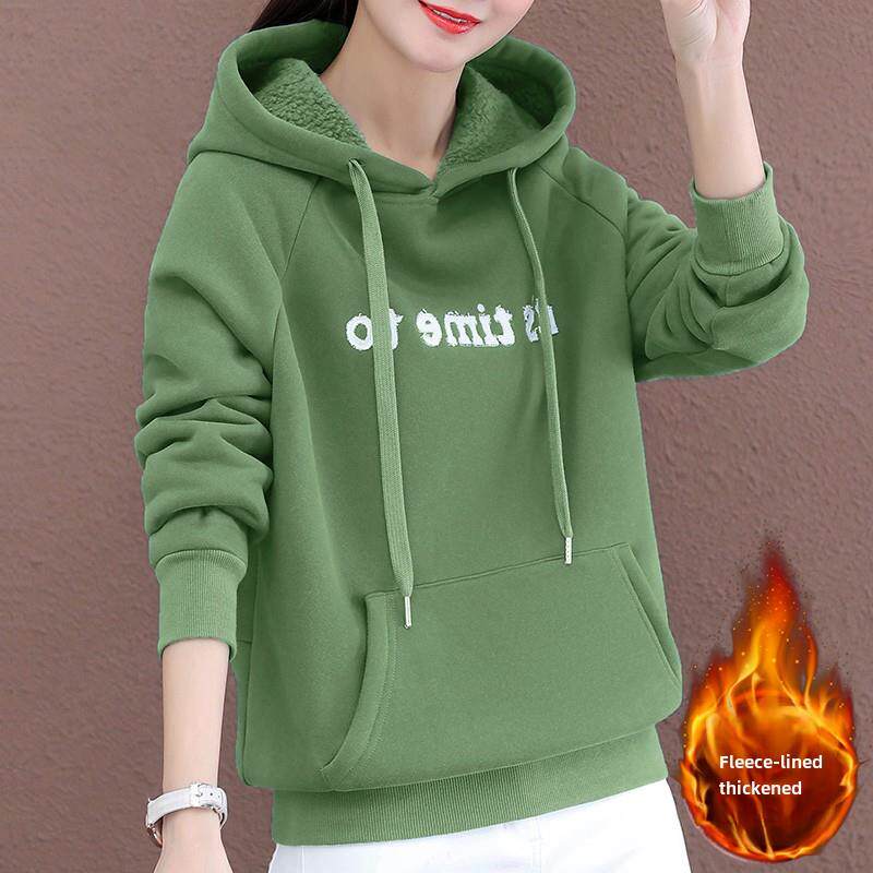 连帽卫衣女秋冬加绒加厚2025新款时尚洋气韩版宽松慵懒风外套上衣