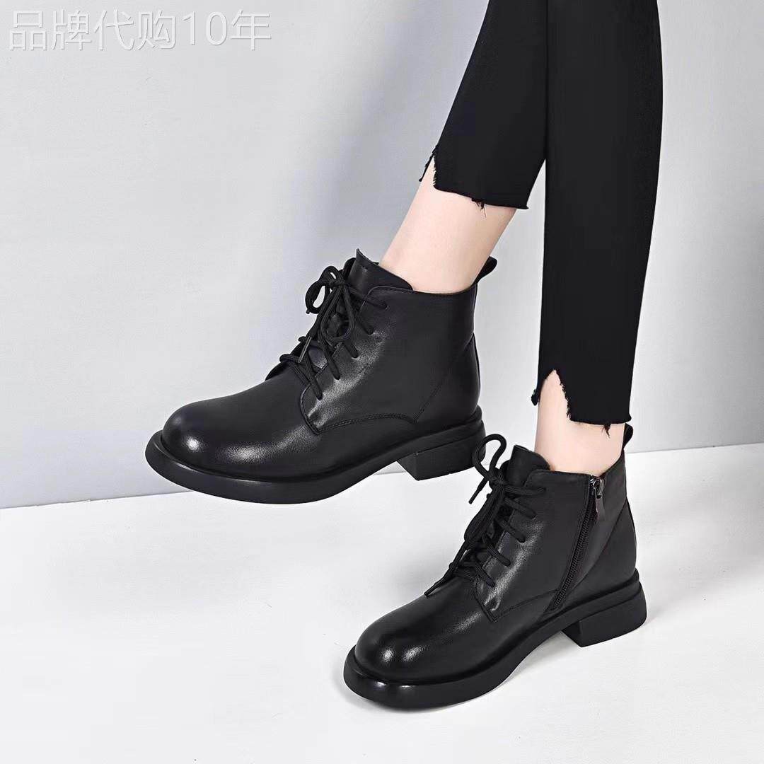 真皮平跟圆头马丁靴女2025年新款秋冬小短靴软皮复古英伦风女皮靴