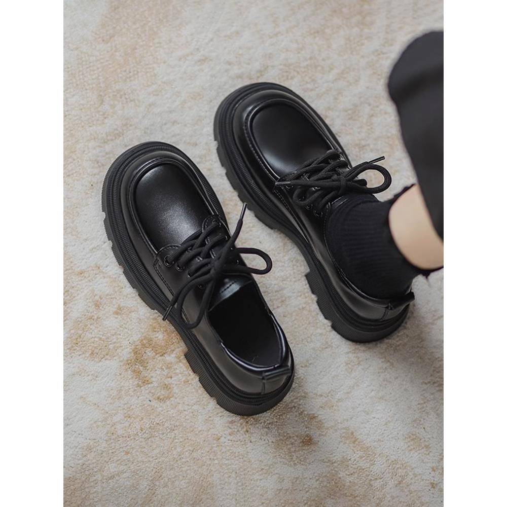 香港黑色女式小皮鞋2025新款春秋季百搭厚底真皮英式风格乐福鞋流