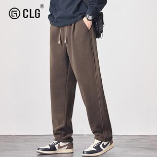 香港CLG潮牌欧密绒裤子男秋冬季新款直筒加绒加厚运动百搭休闲裤
