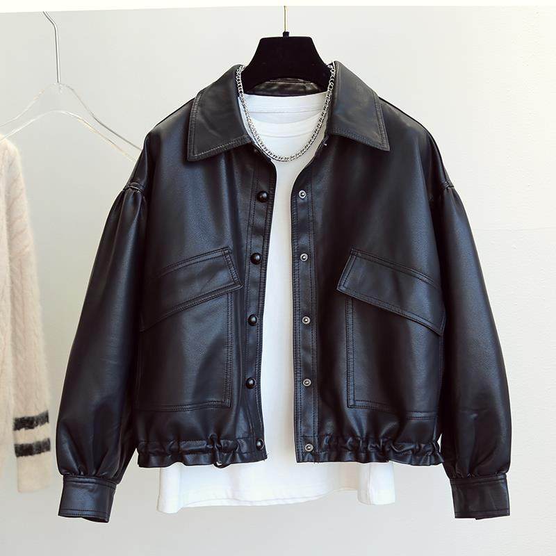 韩国皮衣外套女短款2025春秋薄款新款宽松显瘦机车服黑色真皮夹克