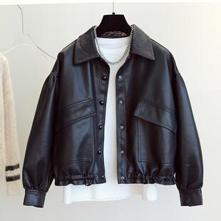 韩国皮衣外套女短款2025春秋薄款新款宽松显瘦机车服黑色真皮夹克