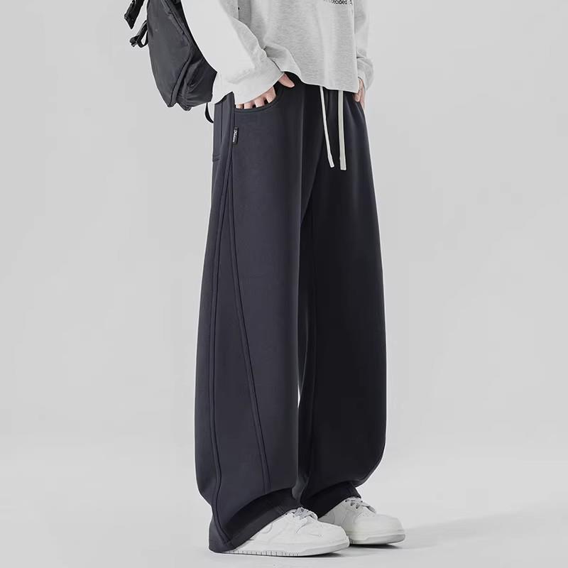 香港潮牌纯色卫裤男秋冬加绒加厚裤子美式高街宽松直筒弯刀休闲裤