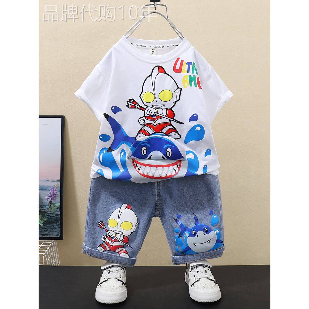 韩国洋派奥特曼衣服男童夏装2026新款儿童夏季短袖宝宝薄款套装酷