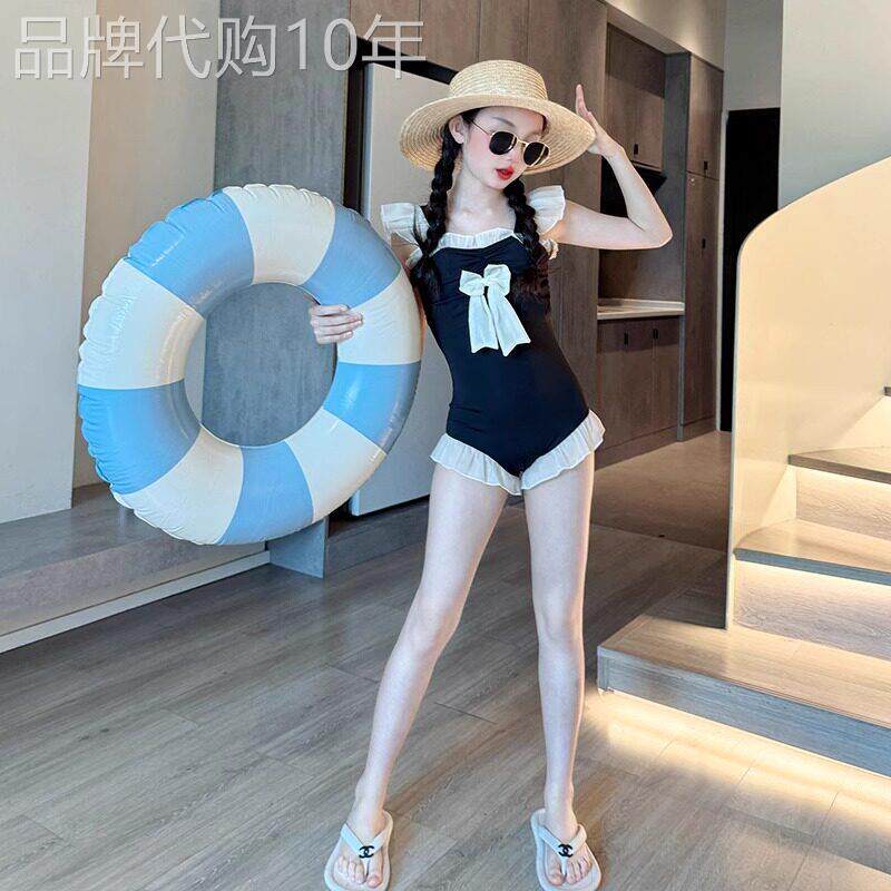 法国BADNUT女童泳衣夏季2026新款儿童连身泳装大童蝴蝶结游泳衣