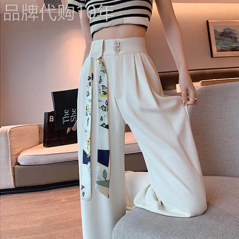 小个子白色窄版阔腿裤女夏季2025新款宽松直筒西装裤薄款休闲 裤