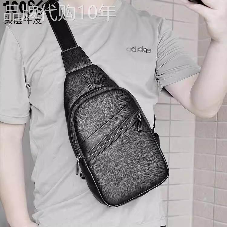 香港代购真皮胸包斜挎包男士多口袋头层牛皮软皮骑行包单肩斜挎包
