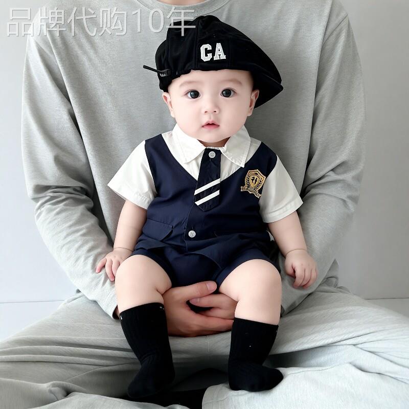 法国BADNUT婴儿夏季2026新款男童假两件衬衫短袖套装宝宝薄款礼服