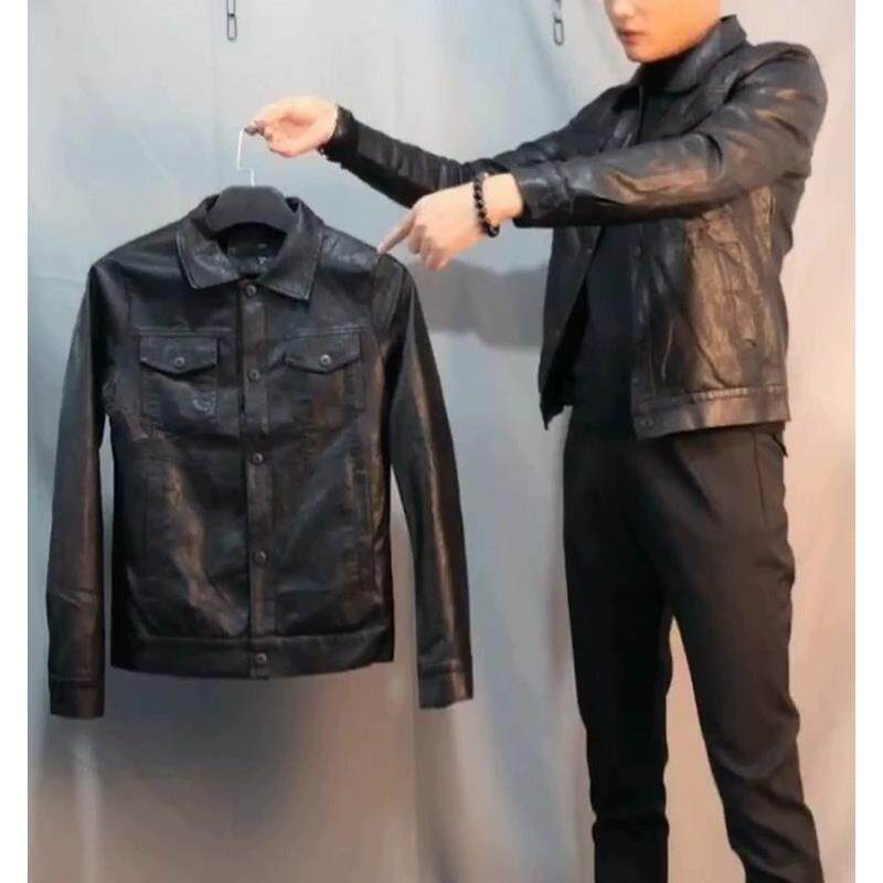 修身皮衣男短款秋冬季加绒社会小伙痞帅潮流时尚炸街真皮夹克外套