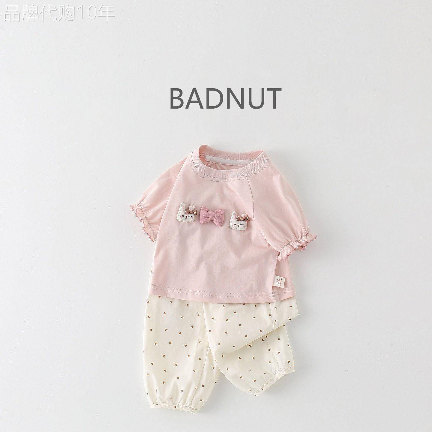 法国BADNUT婴幼儿套装2026新款女童短袖兔子波点薄款女宝宝外出服