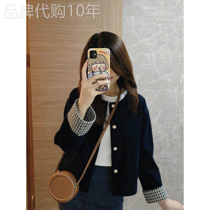 灯芯绒外套女秋冬2025新款时尚复古风小众格子拼接气质显瘦上衣女