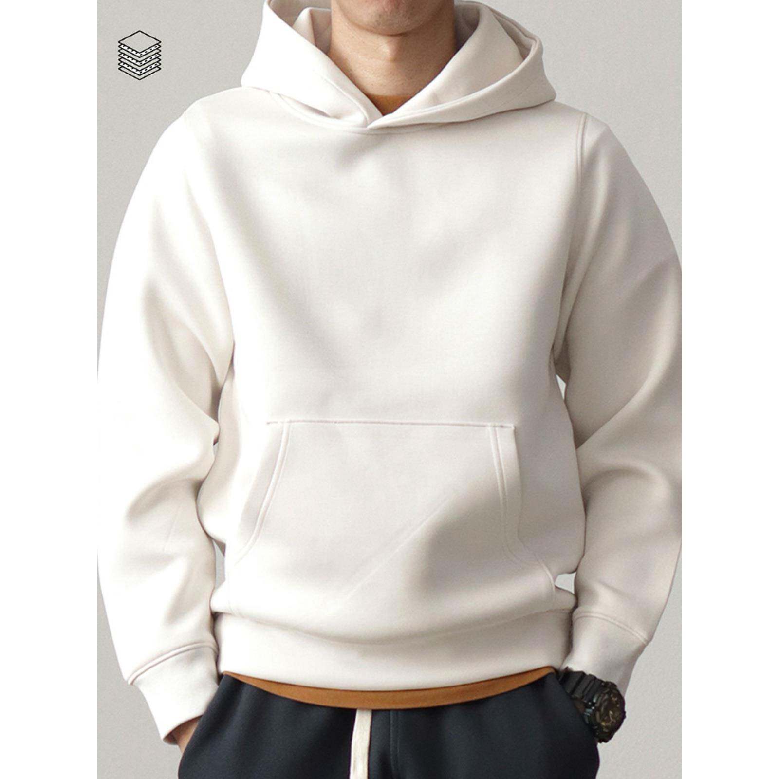 代购空气层连帽卫衣男美式重磅高端太空棉纯色运动休闲外套帽衫