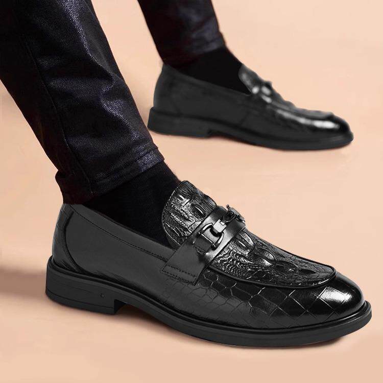 潮牌2025秋冬新款男鞋商务休闲鞋真皮鳄鱼纹一脚蹬英伦风高端皮鞋