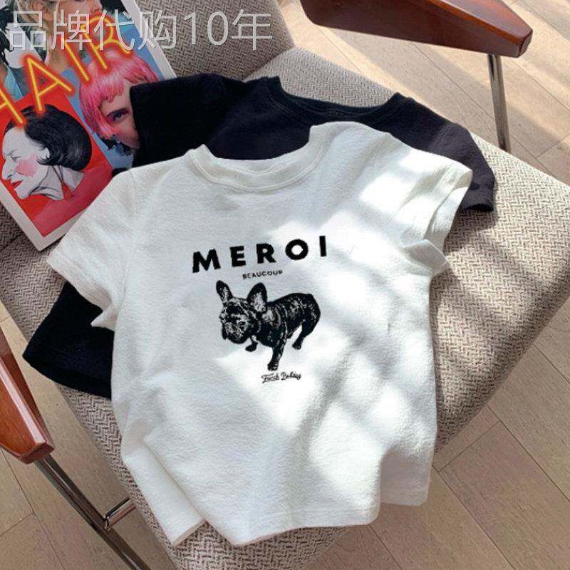 白色正肩短袖T恤女夏季辣妹修身洋派漂亮小衫圆领印花棉质T恤潮