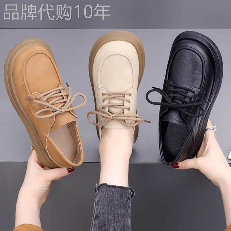 真皮软底女式休闲鞋2025秋季新时尚系带多功能平底小皮鞋乐福鞋