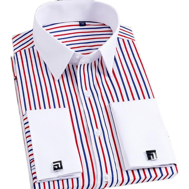 白领衬衫男士长袖法式袖扣衬衫韩式修身高领双扣商务正式袖口钉寸