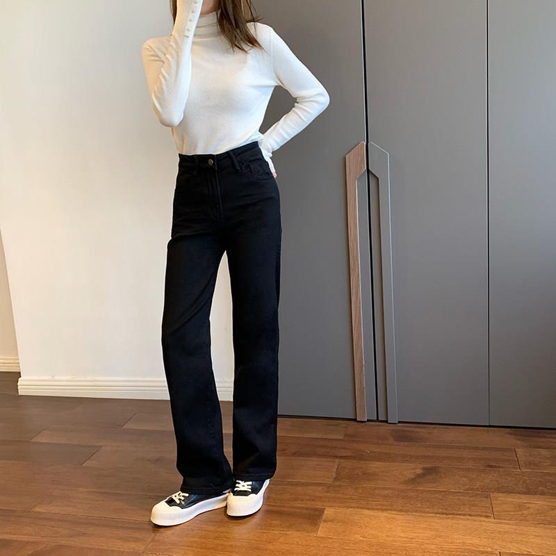 梨型身材微胖穿搭黑色牛仔裤女2025春秋新款大尺码胖妹妹高腰直筒