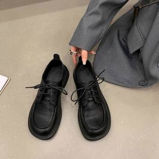 香港2025春秋新款英伦风覆古厚底乐福鞋系带百搭小皮鞋日系jk单鞋