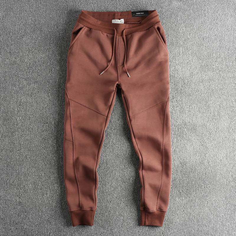 代购冬季加绒加厚修身小脚运动束脚裤美式纯色立体裁剪休闲卫裤男