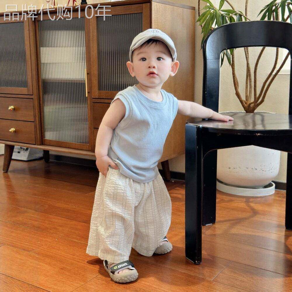 法国BADNUT婴儿衣服夏季薄宝宝无袖T恤防蚊裤套装2026新款休闲裤