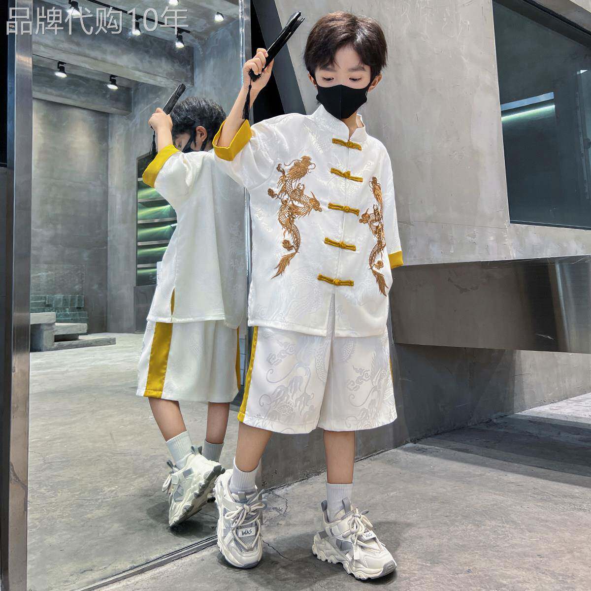 男童夏装中国龙汉服套装2026新款古风唐装民族服装中式薄款两件套