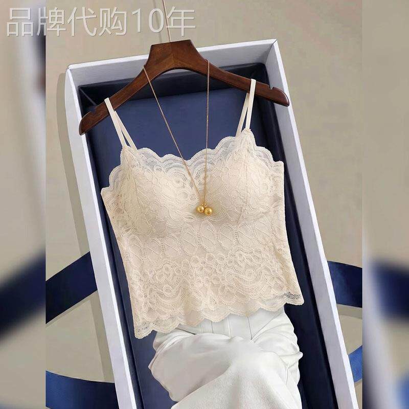 蕾丝美背吊带文胸一体背心女夏季2026欧货新款休闲防走光抹胸上衣