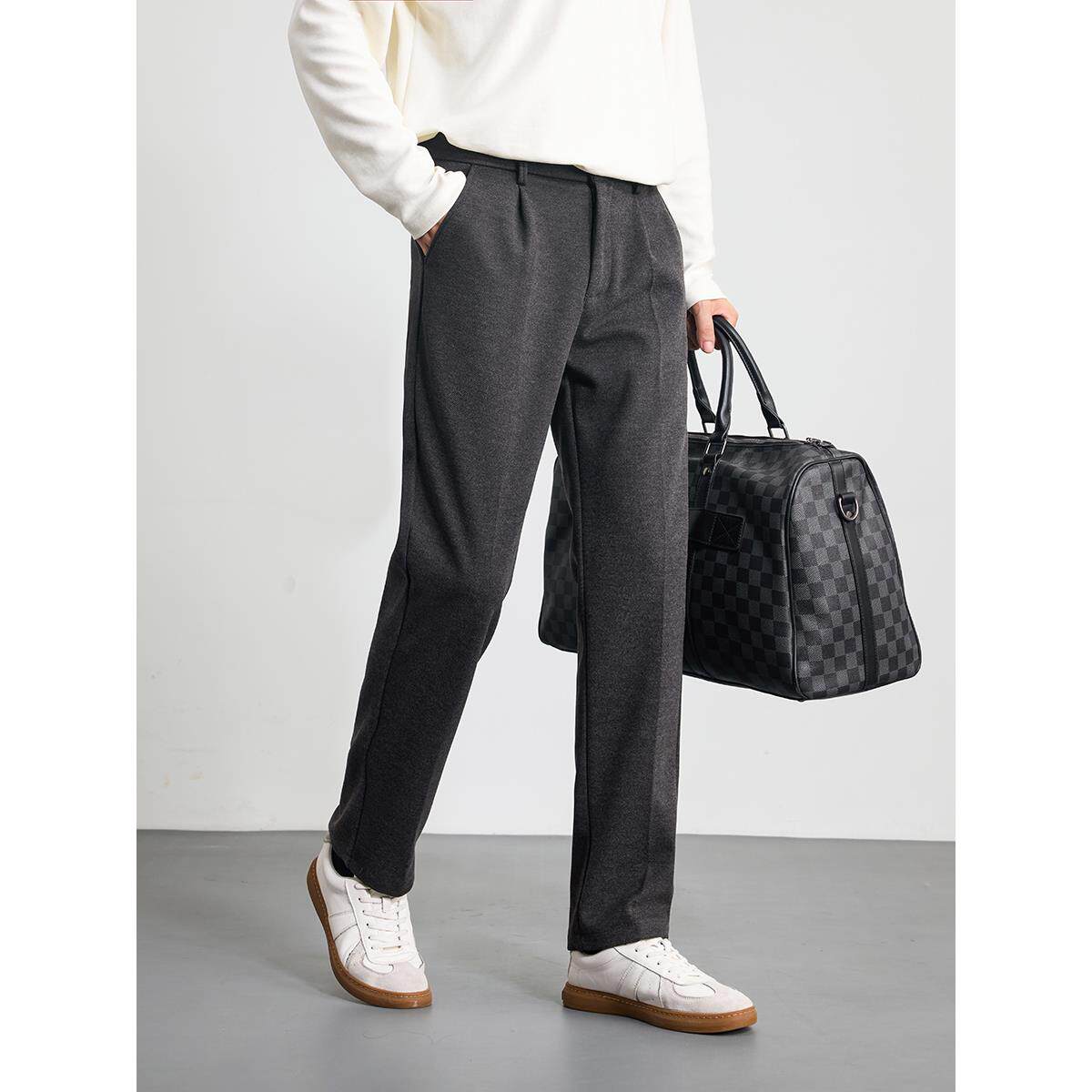 意大利高端轻奢秋冬毛呢裤男士休闲裤商务西裤宽松直筒弹力加厚