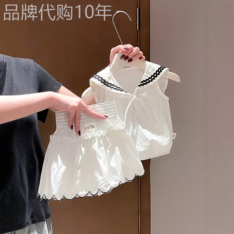法国BADNUT女宝宝夏季2026新款学院海军领套装儿童洋气无袖两件套
