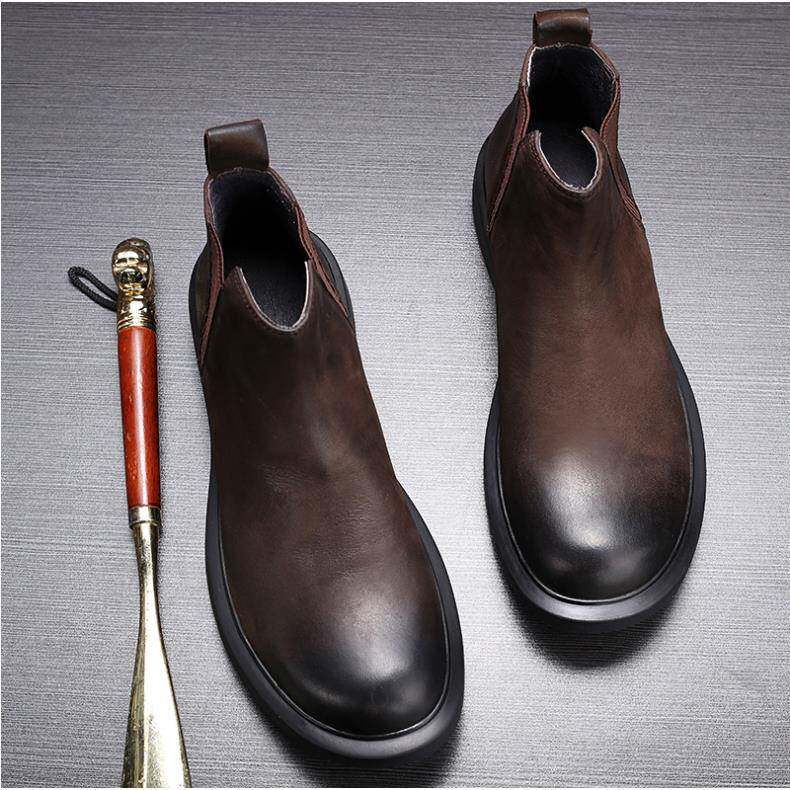 韩国专柜 切尔西真皮中筒男鞋覆古韩版休闲 马丁靴英伦风时尚短靴