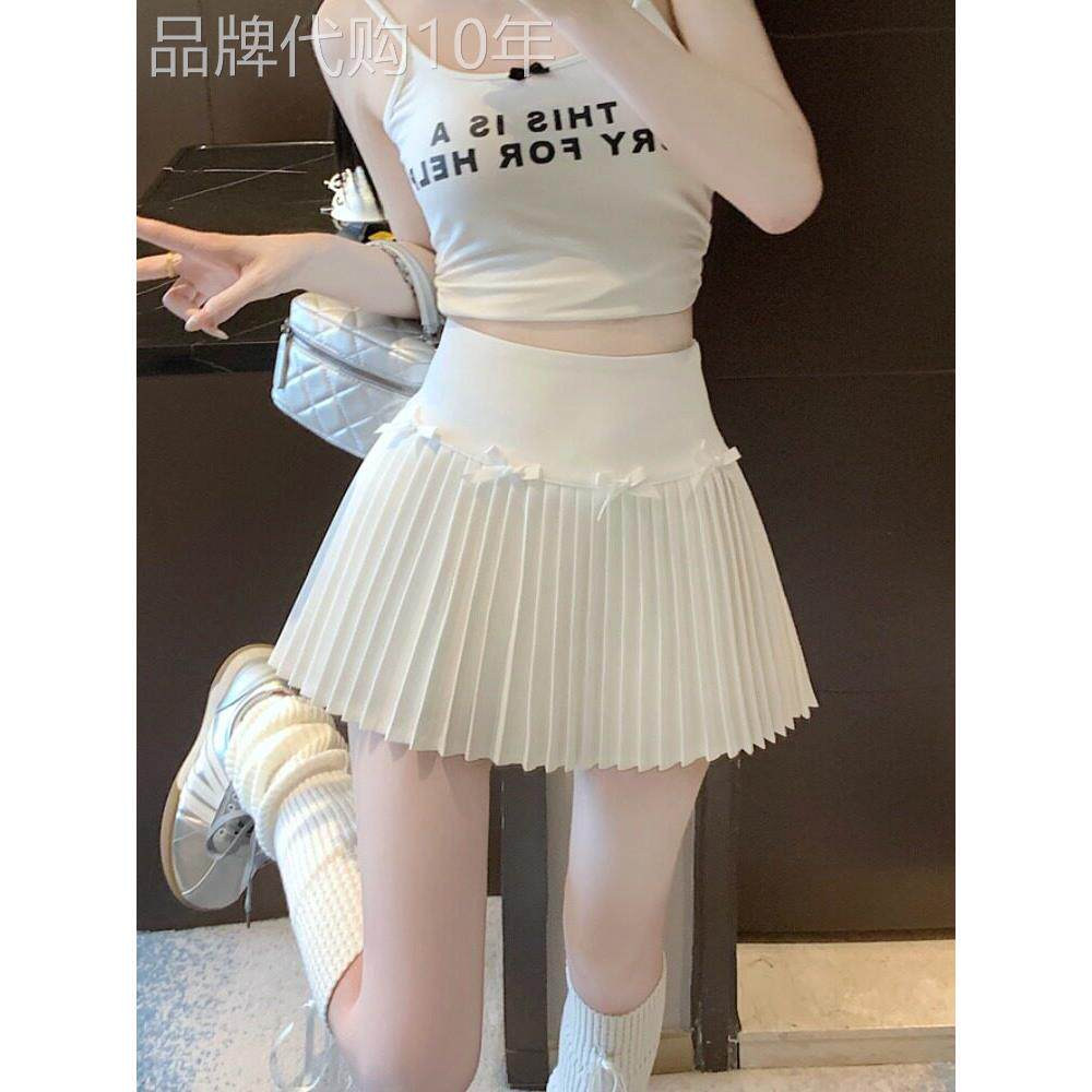 潮牌纯欲芭蕾风百褶半身裙女夏季新款小个子A字防走光蝴蝶结短裙