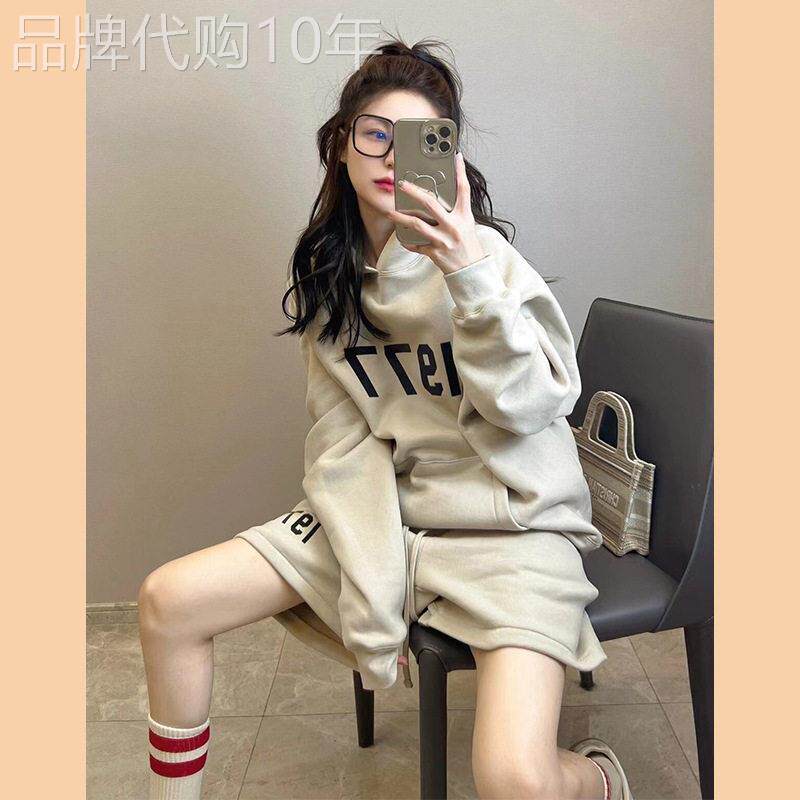 欧货连帽长袖厚棉T休闲 时尚运动套装女春秋季2025年新款短裤两件