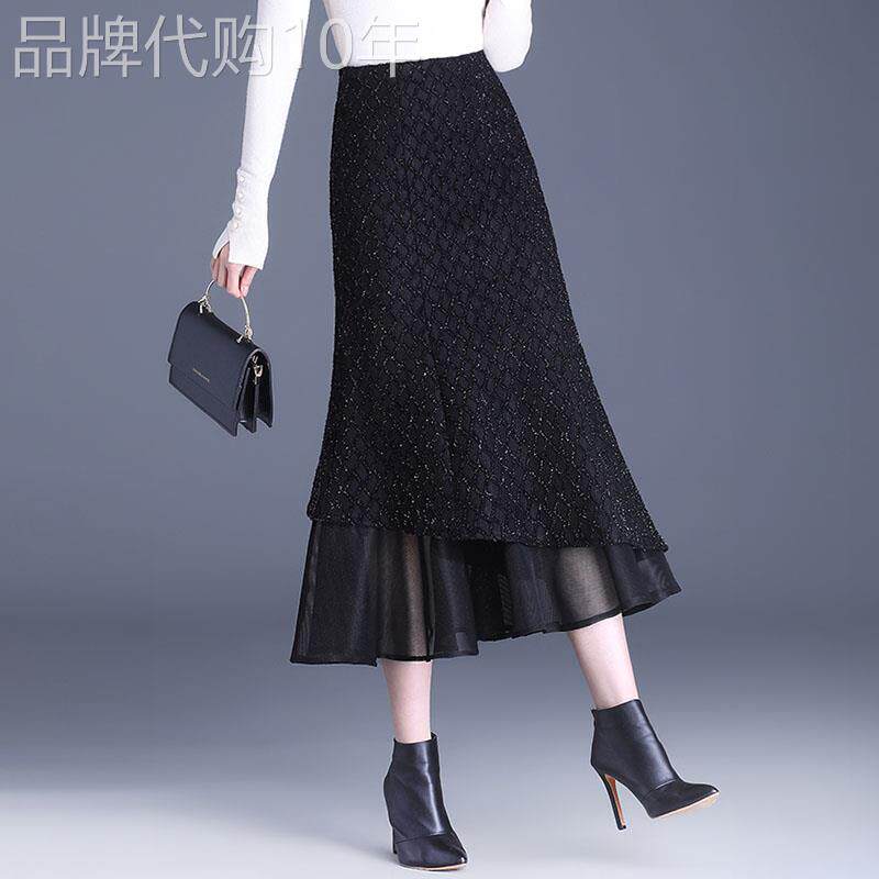 气质黑色小香风鱼尾裙女2026年新款高腰显瘦春秋季长版包臀半身裙