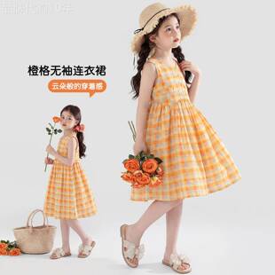 法国BADNUT女童连衣裙夏季2026新款儿童法式度假风无袖格纹连衣裙