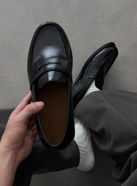 一脚蹬乐福鞋黑色德比鞋男款懒人豆豆鞋商务正装休闲英伦风皮鞋男