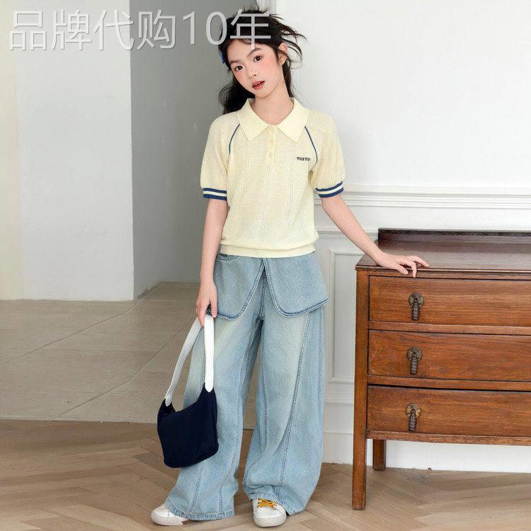 法国BADNUT女大童韩系套装2026夏季新款学院风polo领短袖牛仔裙裤