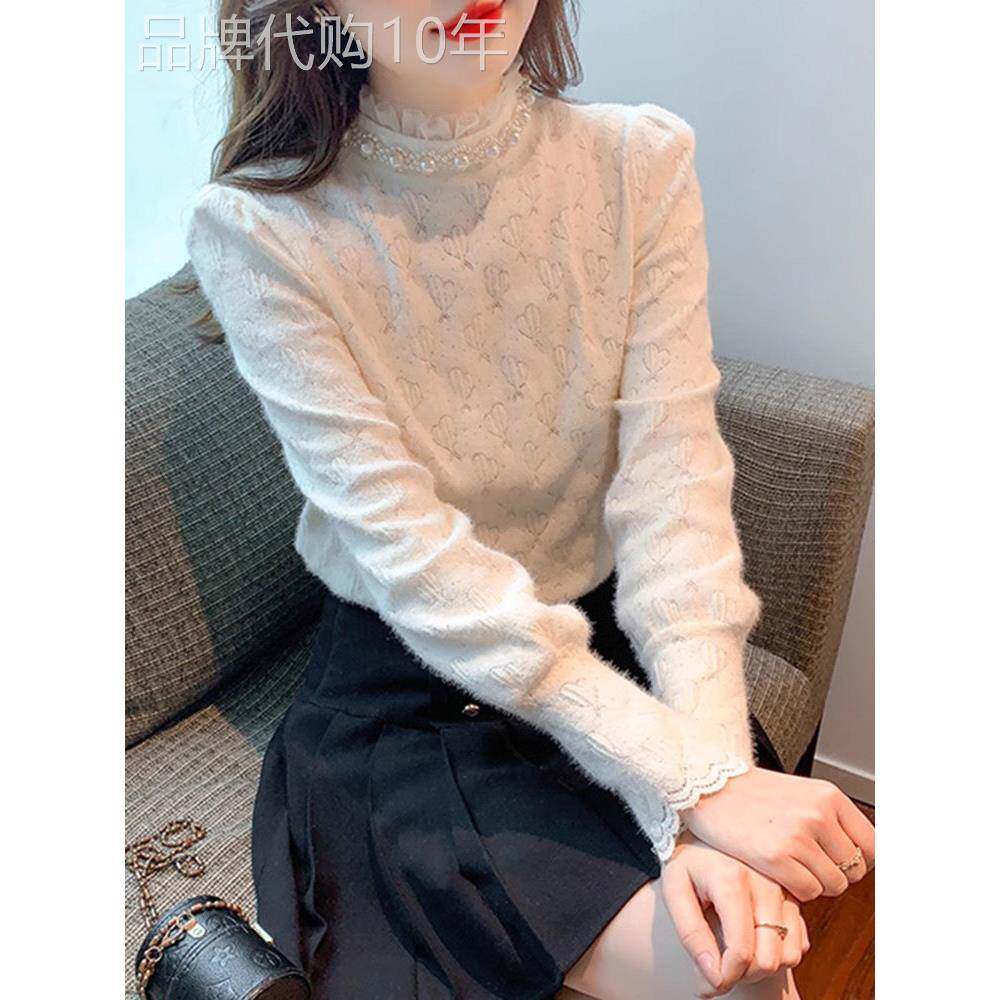 半高领蕾丝打底衫女秋冬季加绒2025新款内搭时尚洋气时髦小衫上衣