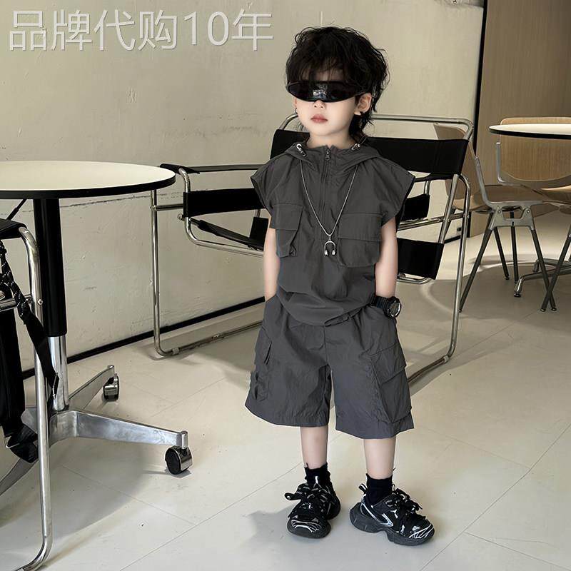 韩国Uamtor夏季男童套装新款儿童薄款时尚帅气短袖短裤格雷系穿搭